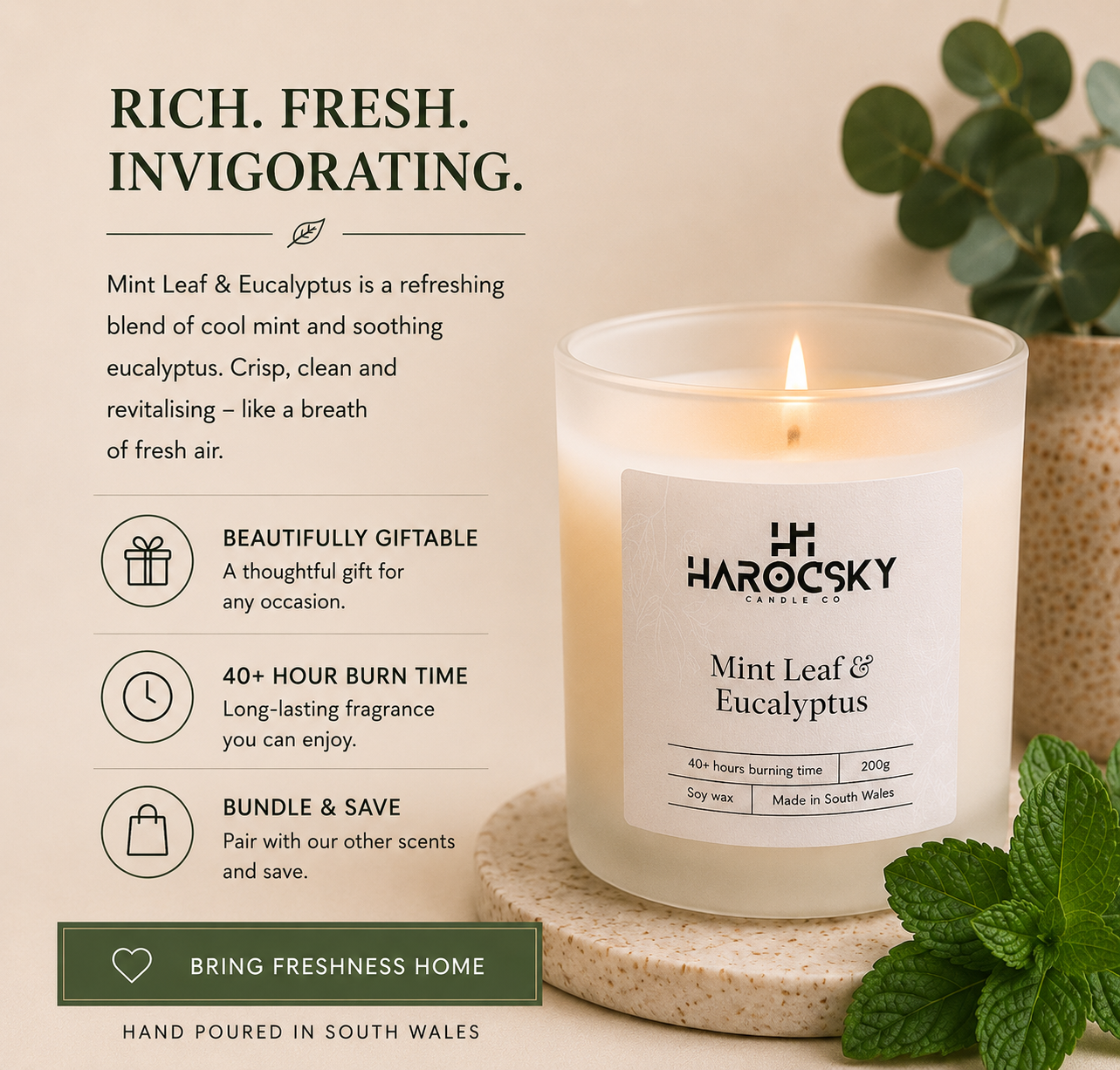Mint Leaf & Eucalyptus Soy Wax Candle