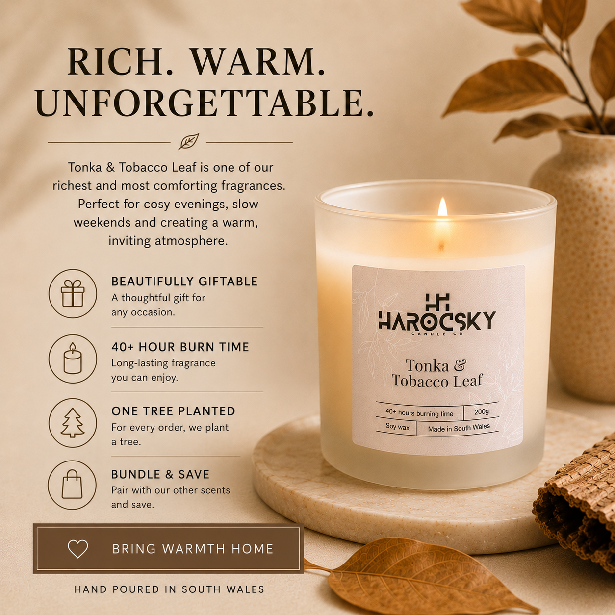 Tonka & Tobacco Leaf Soy Wax Candle