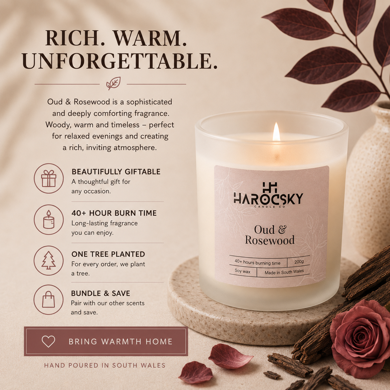 Oud & Rosewood Soy Wax Candle