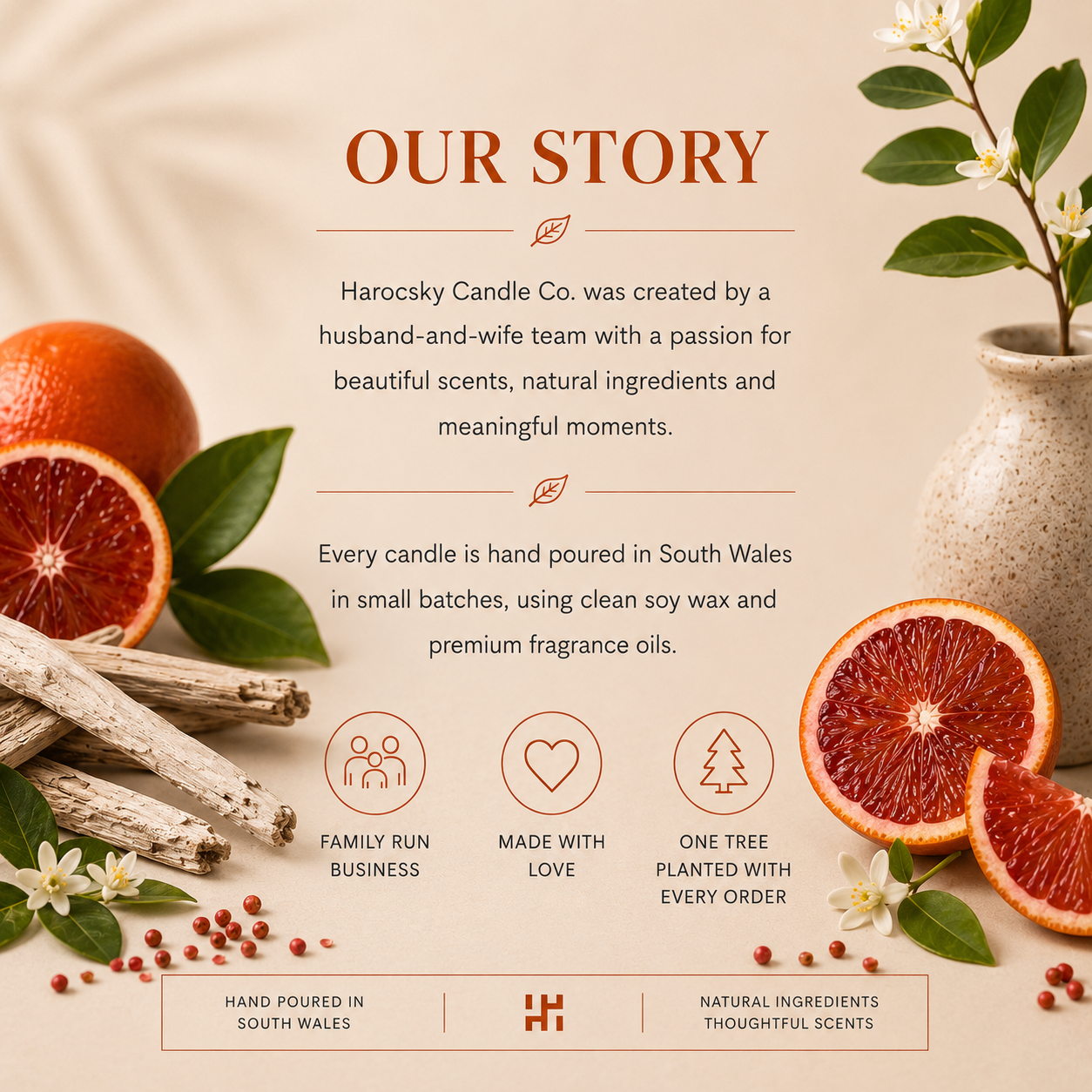 Blood Orange & White Woods Soy Wax Candle
