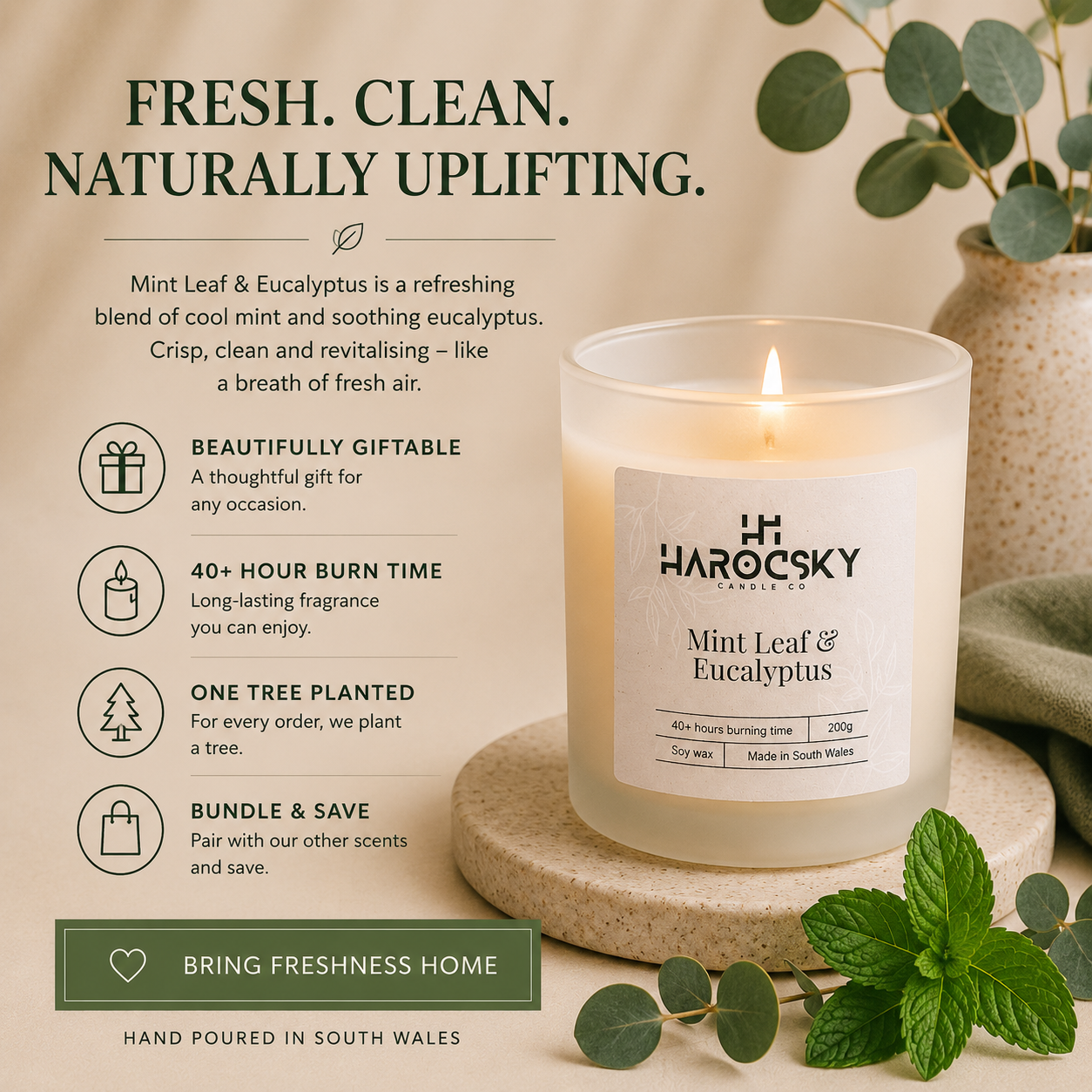 Mint Leaf & Eucalyptus Soy Wax Candle
