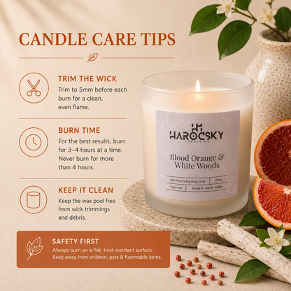 Blood Orange & White Woods Soy Wax Candle