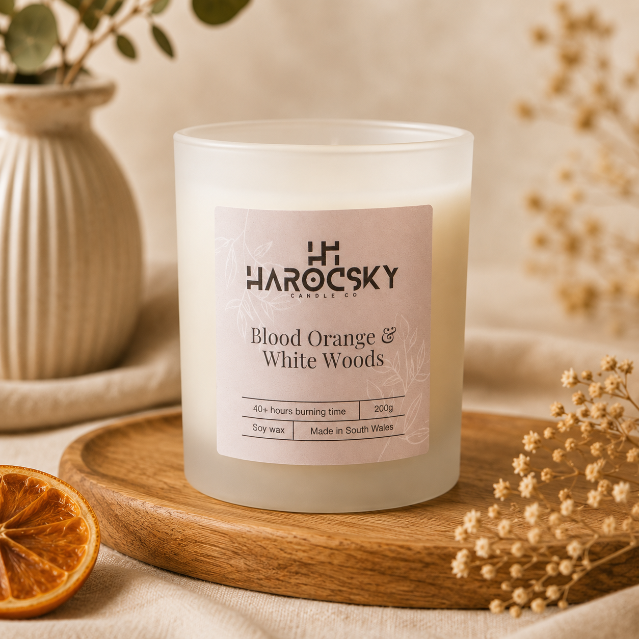 Blood Orange & White Woods Soy Wax Candle